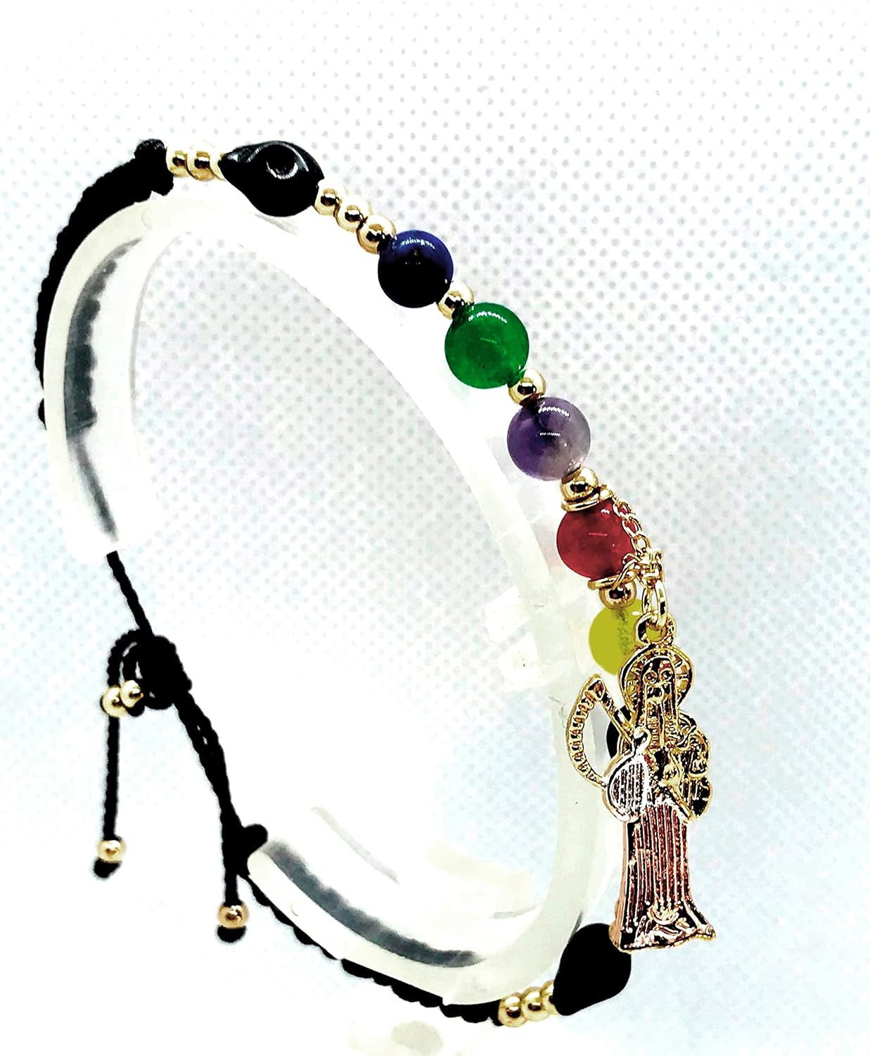 Santuario Jewelry Torsal bracelet of Santa Muerte gold plated and Gemstone 7 powers of colors