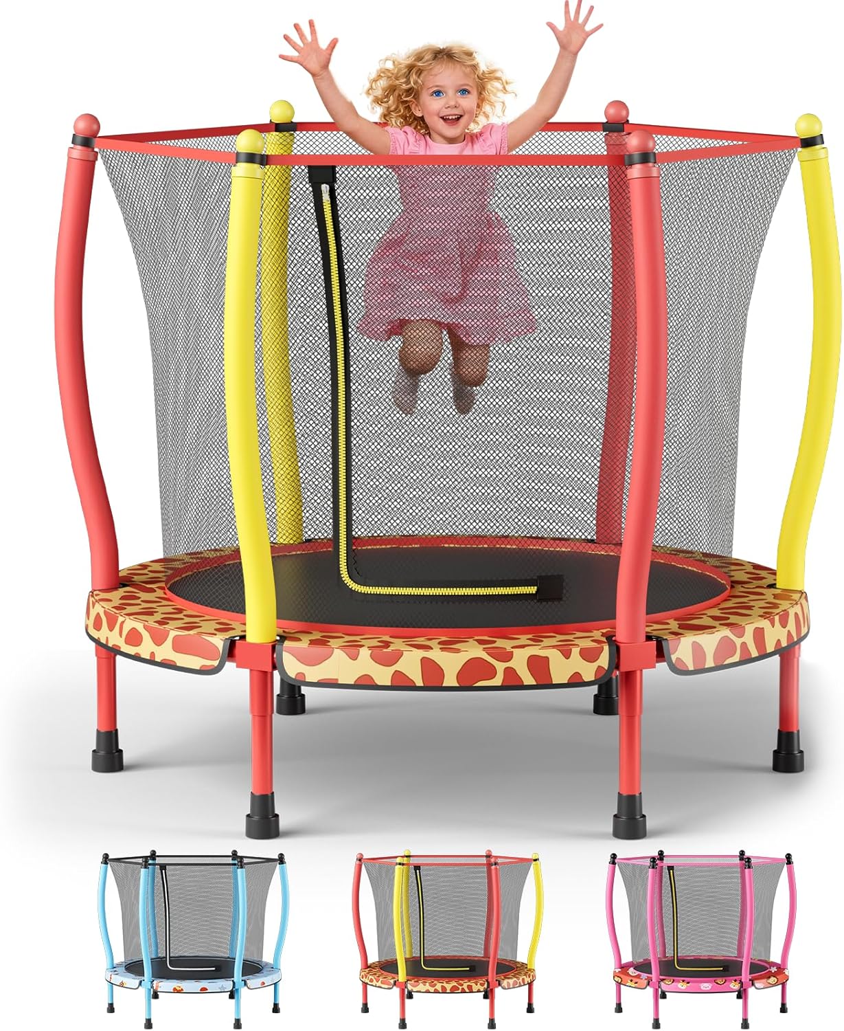 ZCMHAXJSports 55" Kids Trampoline with Curved Poles, 440lbs Capacity - Safe Indoor Outdoor Toddler Trampoline for Boys Girls