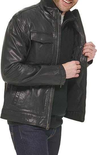 Cole Haan Men's Washed Leather Trucker Jacket