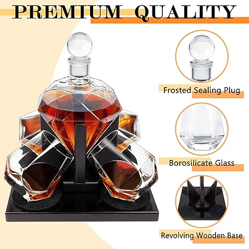 Miniatura 3 de Montex Juego de decantador de whisky en forma de diamante con 4 vasos y 4 piedras de whisky, regalo para hombres, regalo para los amantes del whisky