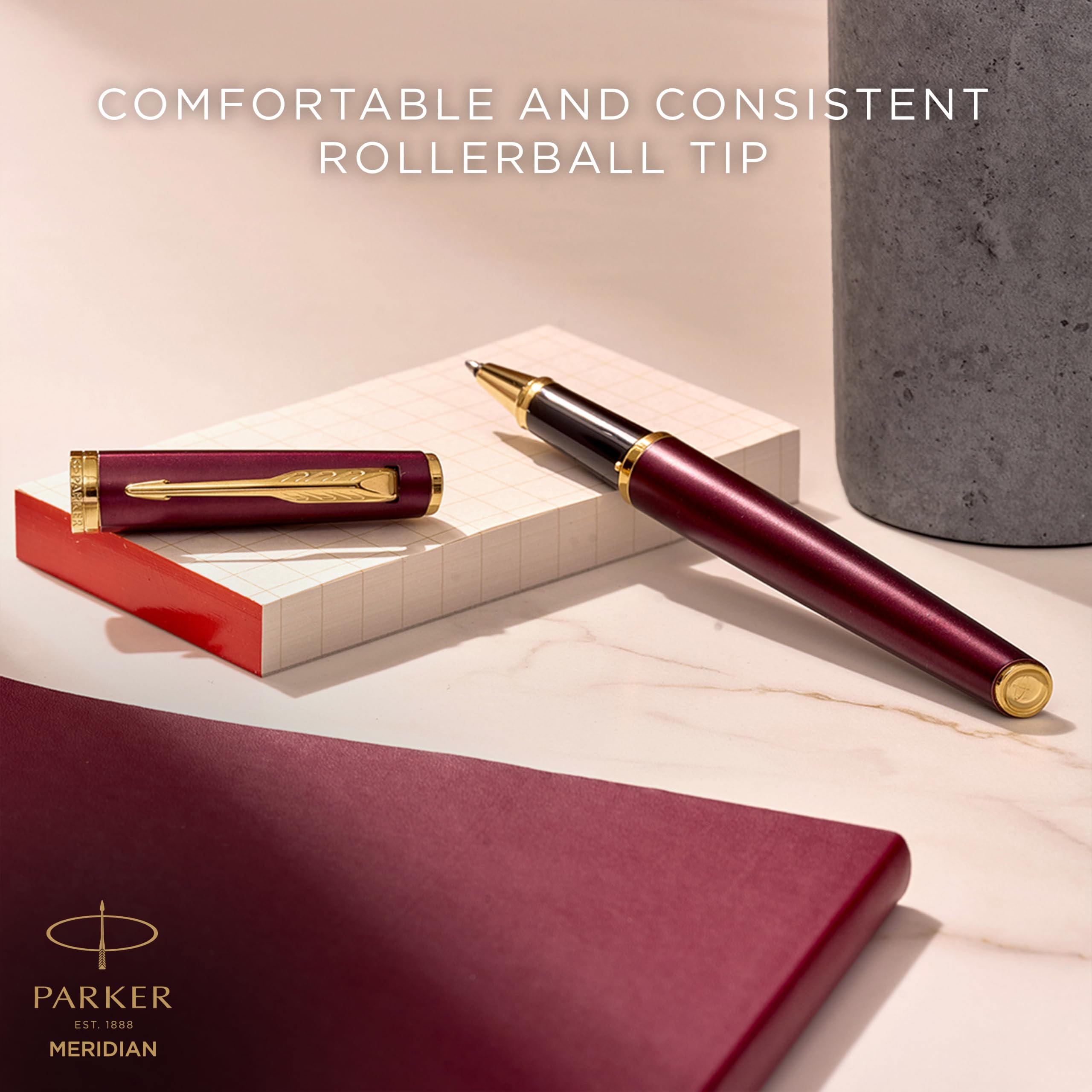 Parker Meridian Penna roller | Lacca rossa con rifiniture dorate | Punta fine | Penna da scrittura e Materiali per Cancelleria | Inchiostro Nero | Confezione regalo di lusso