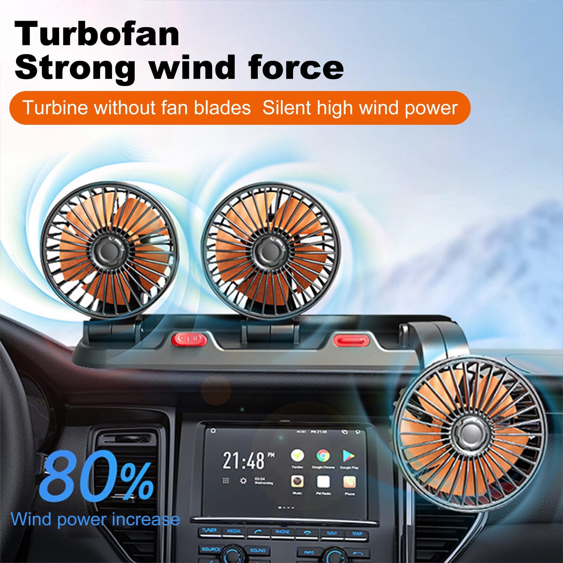12V Auto Ventilator Mit 3 Drehbaren Lüfterköpfen - 360° Für Auto, LKW & Wohnmobil
