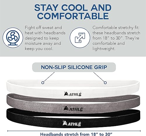 Vista 35 de Athlé - Diademas delgadas para mujeres y hombres, paquete de 6, diademas elásticas para mujeres y hombres, agarre de silicona antideslizante