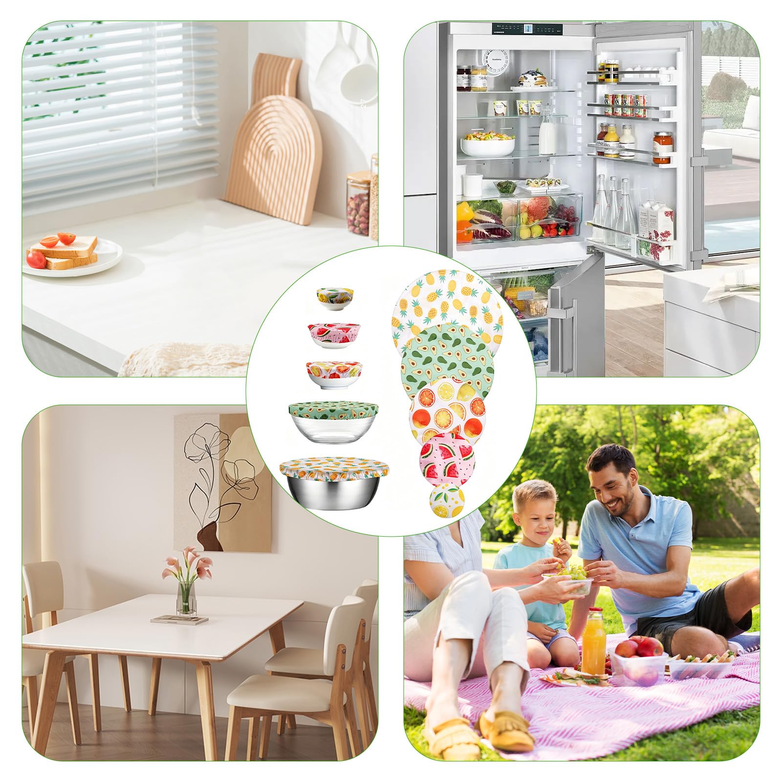Lot de 5 housses de protection alimentaires en coton, réutilisables, avec élastique, convient pour 10, 15, 20, 25, 30 cm, imperméables, pour panier de fermentation, bols, casseroles