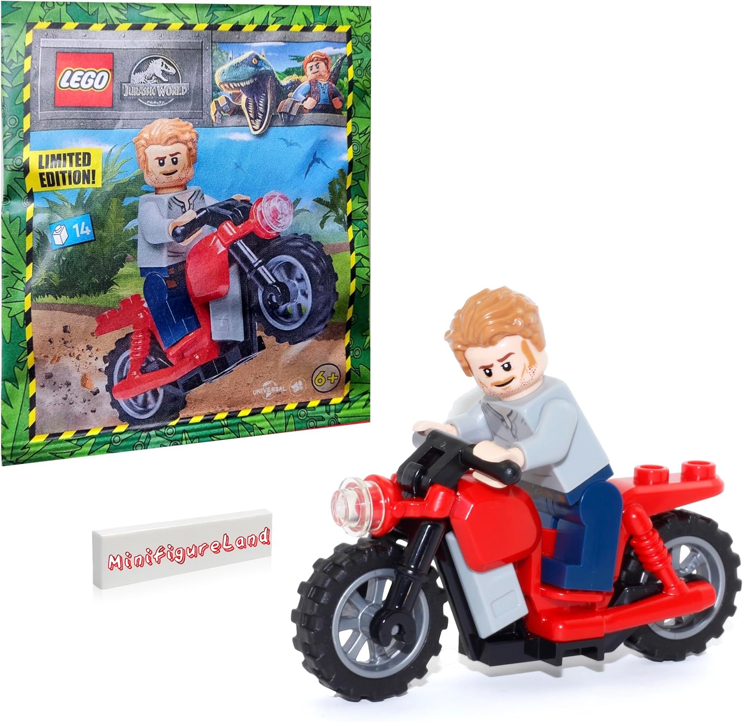 LEGO Jurassic World Minifigure - Owen Grady (with Motorcycle and Display Stand) 75930