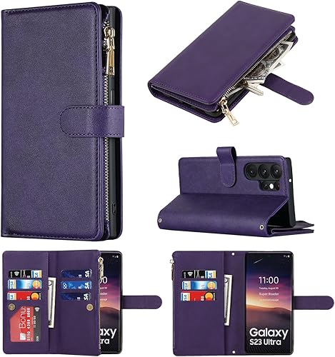 Miniatura 7 de Cavor Funda magnética para Samsung Galaxy S23 Ultra con soporte y correa, funda de cuero a prueba de golpes y tapa de cuero a prueba de golpes para