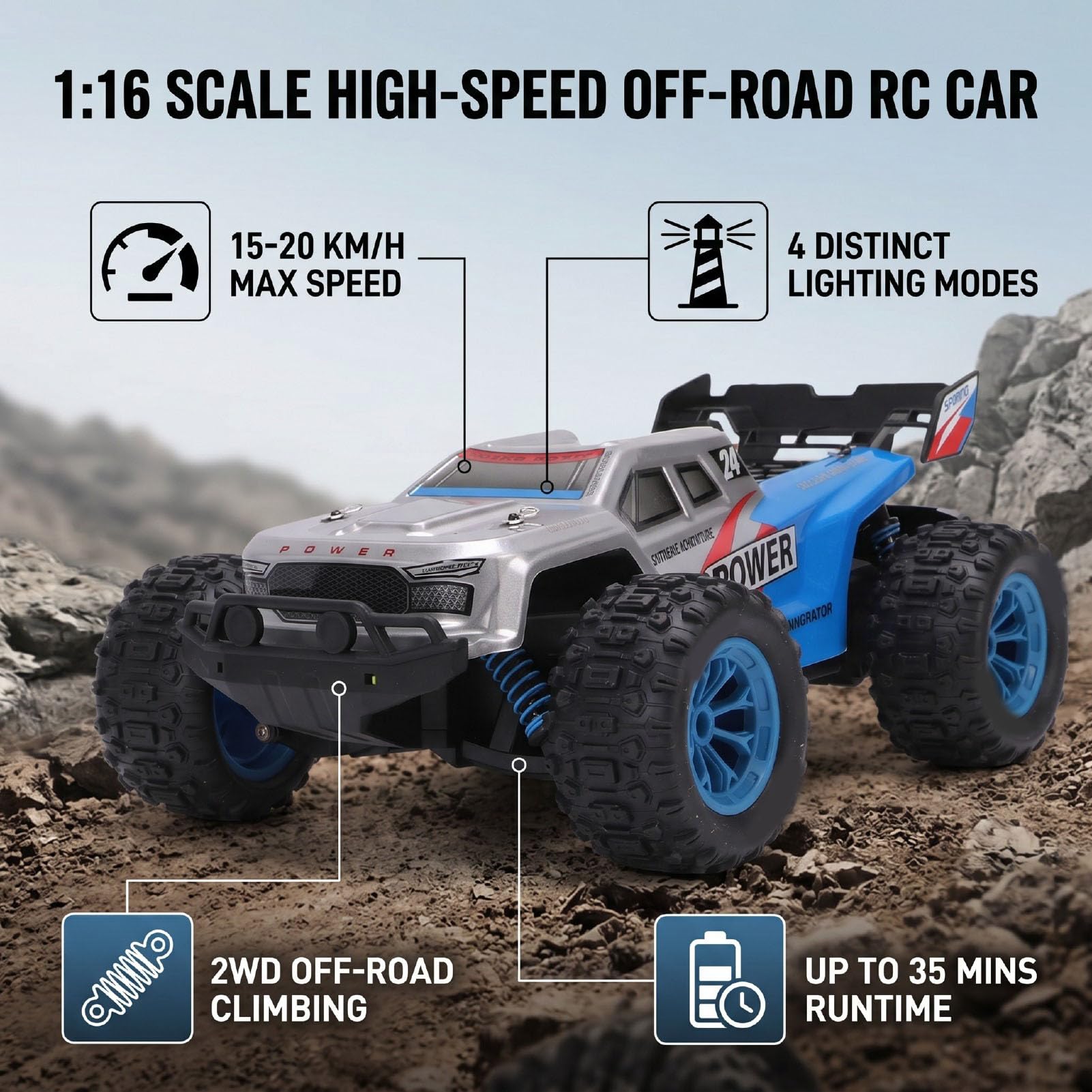 Coche RC Todo Terreno 1/16, de Control Estable 2.4G, para Off Road (con