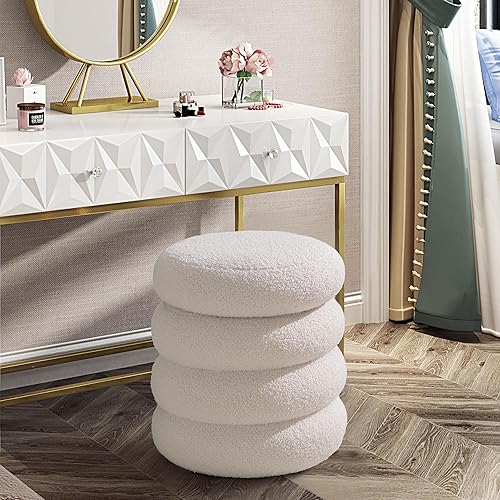 Miniatura 62 de ONEVOG Otomana redonda de almacenamiento, mesa otomana pequeña de 20 pulgadas con tapa extraíble, taburetes de tela de lino suave para sofá, asiento