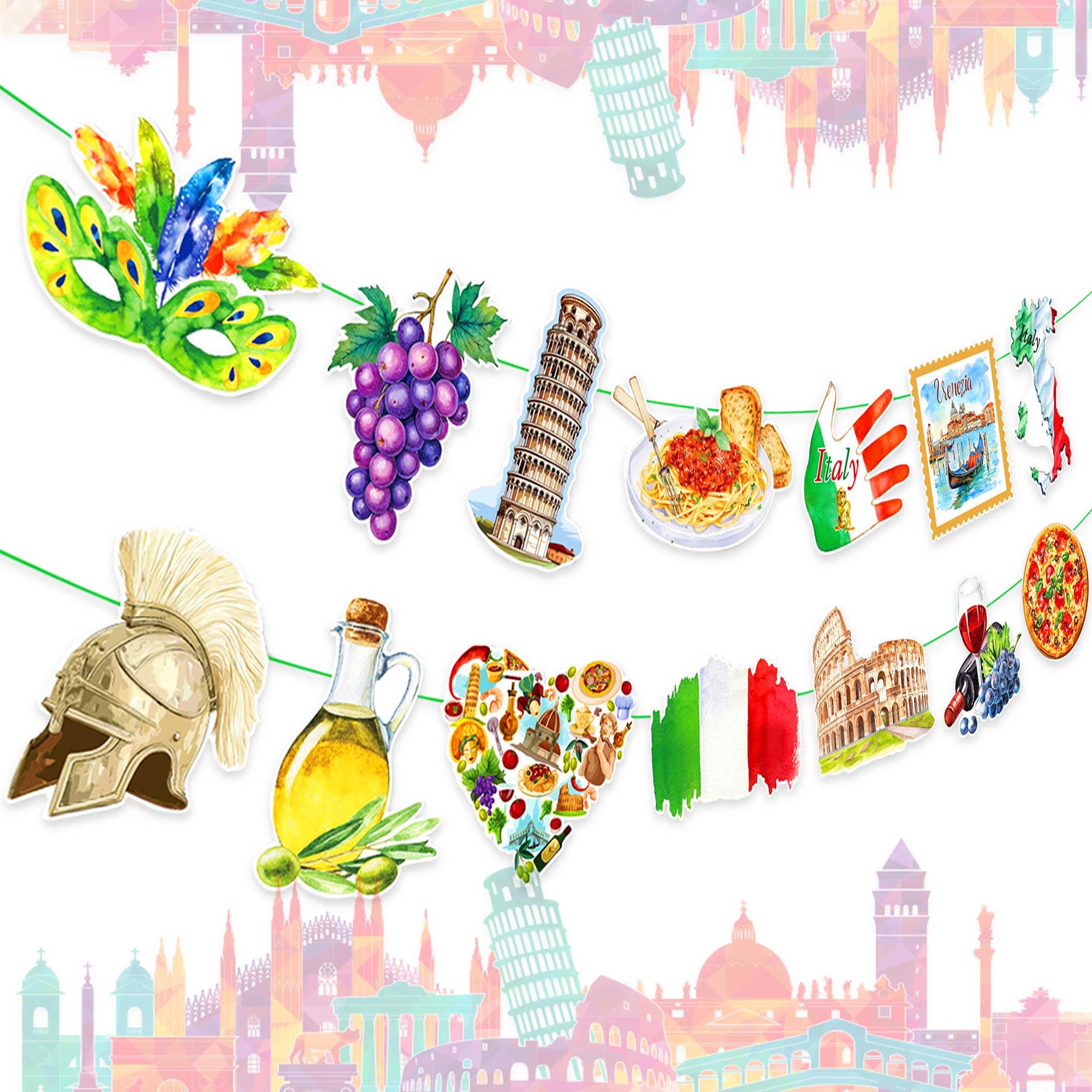 Italian theme Birthday Party Decorations Italian Garland Banners Leaning Tower of Pisa Banner for Pizza Buon Compleanno Birthday Supplies