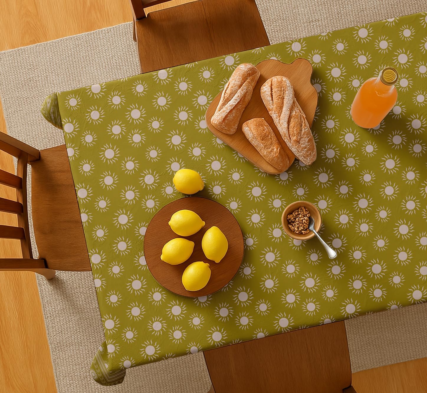 Block Design Tablecloth- Green 60x60 Inch Cotton Twill Dining Table Cover, Perfect for 4 Seater Tables, Durable, Protective & Washable, Ideal for Everyday Use, Festive Occasions & Gatherings
