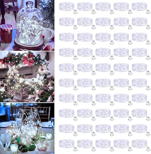 Miniatura 13 de Paquete de 6 Luces de Hadas a Pilas - 7 pies 20 Luces LED Parpadeantes 3 Modos, Mini Luces de Cadena a Granel Impermeables para Frascos Mason Blanco