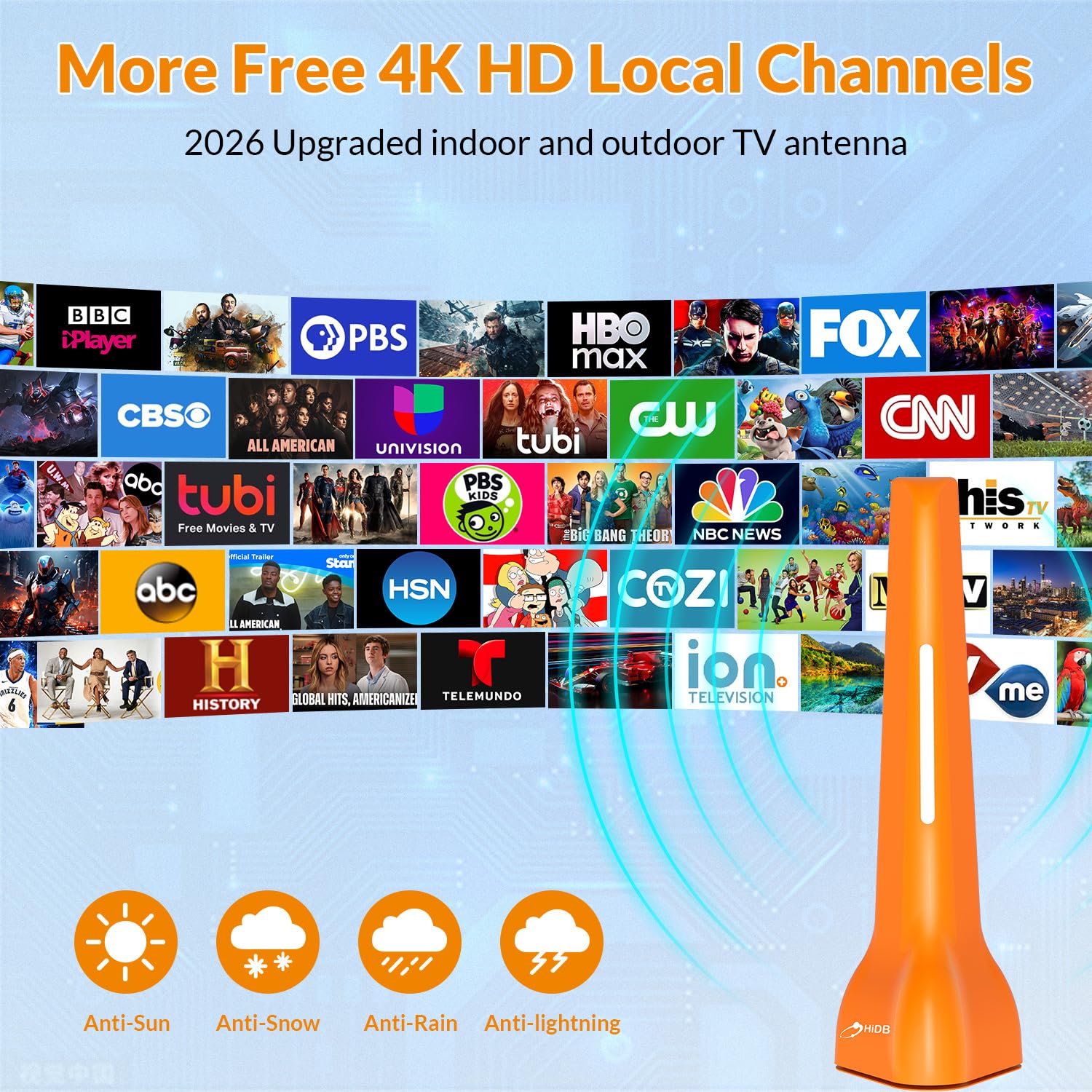 Antena de TV digital HD amplificada, antena HDTV de largo alcance para interiores y exteriores para canales locales, soporta Smart TV 4K 1080p y todos los televisores, amplificador de señal incluido