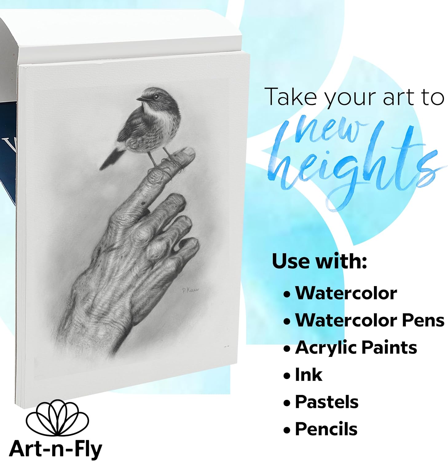 Art-N-Fly Watercolor Paper Pad 9x12" 2 Pack - Cold Press Water Color Sketchbook Pad 30 Sheets 140 lb for Art Painting, Drawing, Wet & Mixed Media - Water Coloring Paint Paper for Artist & Kids