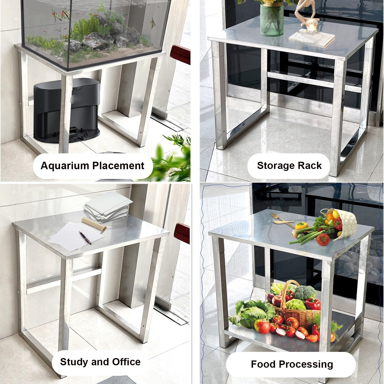 Banco de trabajo de acero inoxidable con almohadillas antideslizantes, vigas transversales reforzadas, capacidad de carga de 400 kg, mesa de trabajo de cocina de un solo nivel para hoteles y garajes