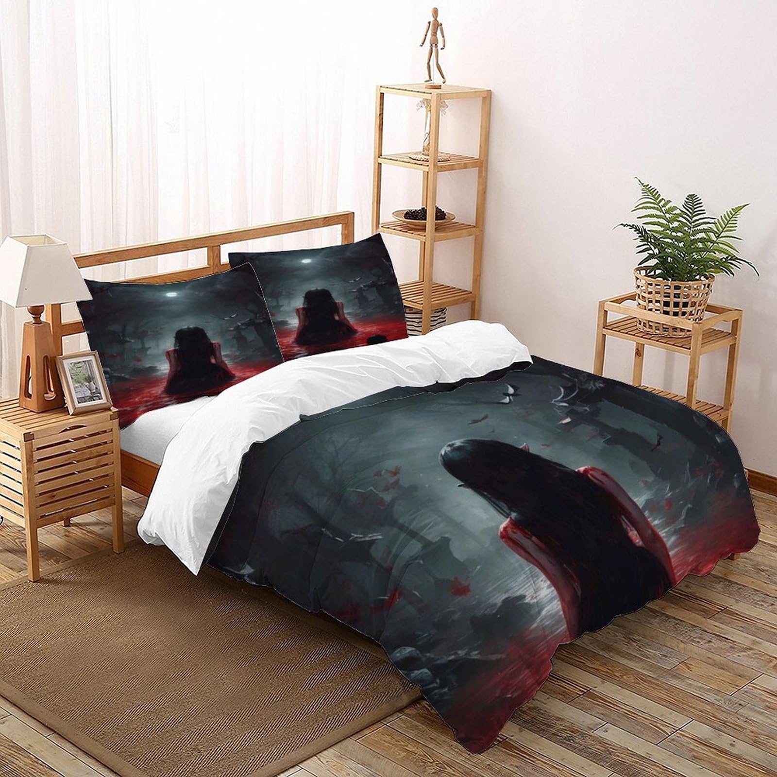 Parure de lit géométrique rouge 200x200 avec housse de couette et taies d'oreiller