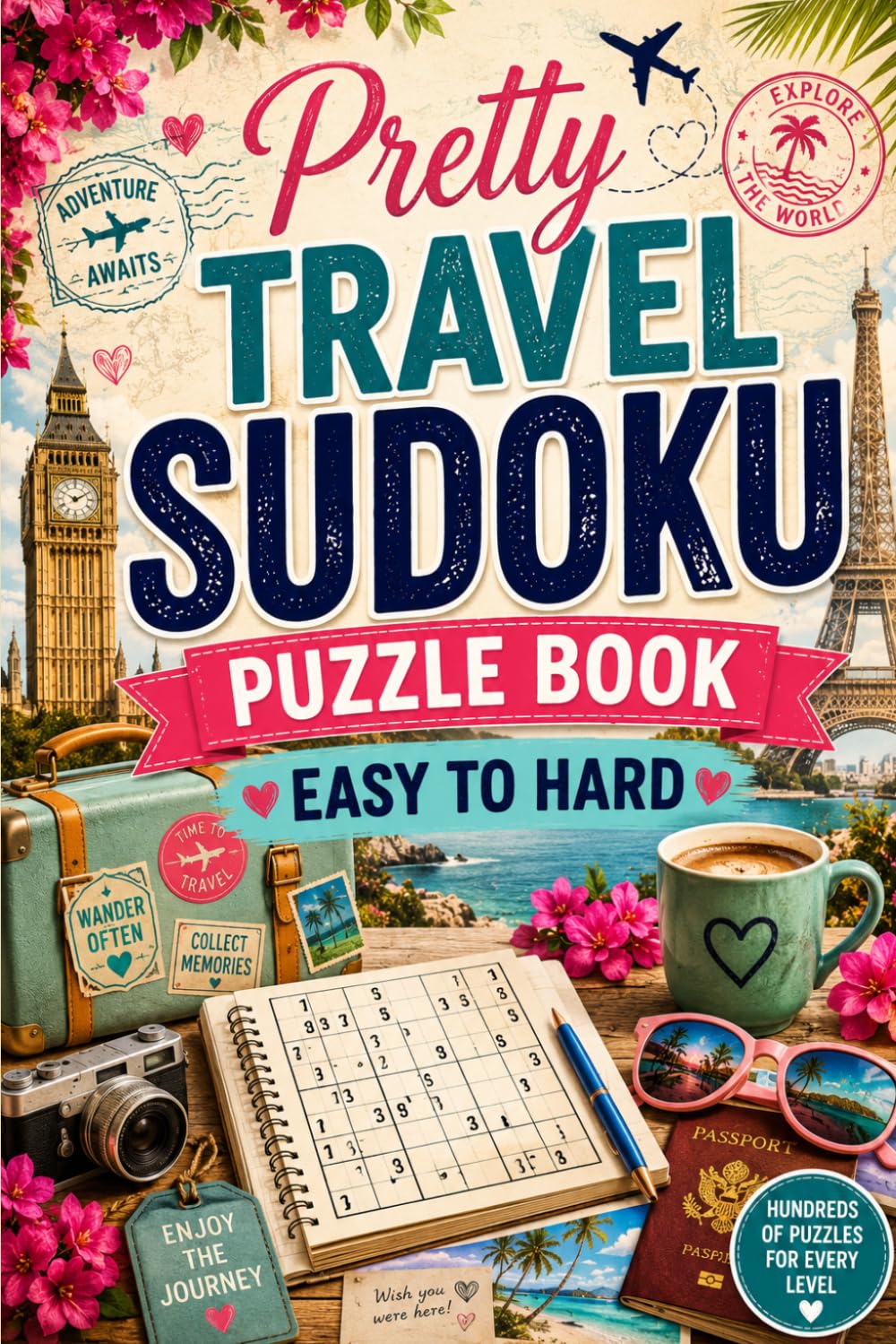 Pretty Travel Sudoku Puzzle Book Easy To Hard, sudoku books for adults, sudoku puzzles