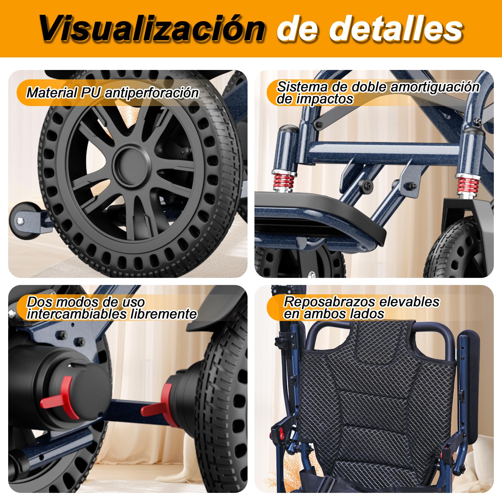 D14 Silla de ruedas eléctrica plegable, alcance 40km, equipada con 2 baterías litio 12Ah, carga 150KG, silla de ruedas eléctrica de aleación de aluminio, para mayores y con movilidad limitada-Azul