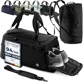 Gym Duffle Sports Bag + Backpack Function, Shoe Compartment,