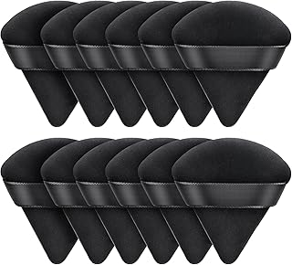 AMMON 12 Pcs Black Powder Puff Triangle Soft Makeup Powder Puff Face Makeup Sponge Puff Velour Makeup Puff Pure Cotton Powder Puff for Loose Mineral Powder Cosmetic Body Contouring Tools