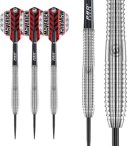 Miniatura 6 de Winmau Maverick - Juego de dardos profesionales de tungsteno con punta de acero de 0.74 oz con vuelos y tallos (ejes)