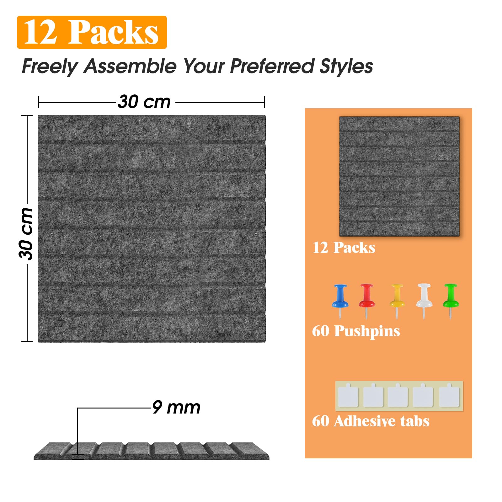 120x90cm Große Filz Pinnwand Selbstklebend: 12 Stück Streifen Filzboard mit Abziehbar Klebeband Dekorative Pinwand für Büro, Küche, Kinderzimmer als Memoboard, Fotowand, Korkwand Alternative