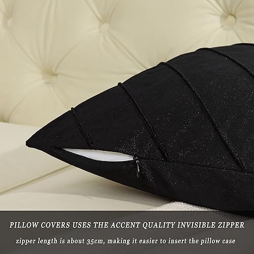 Miniatura 3 de GIGIZAZA Juego de 2 fundas de almohada decorativas de terciopelo de 18 x 18 pulgadas, fundas de almohada negras para sofá, fundas cuadradas de rayas