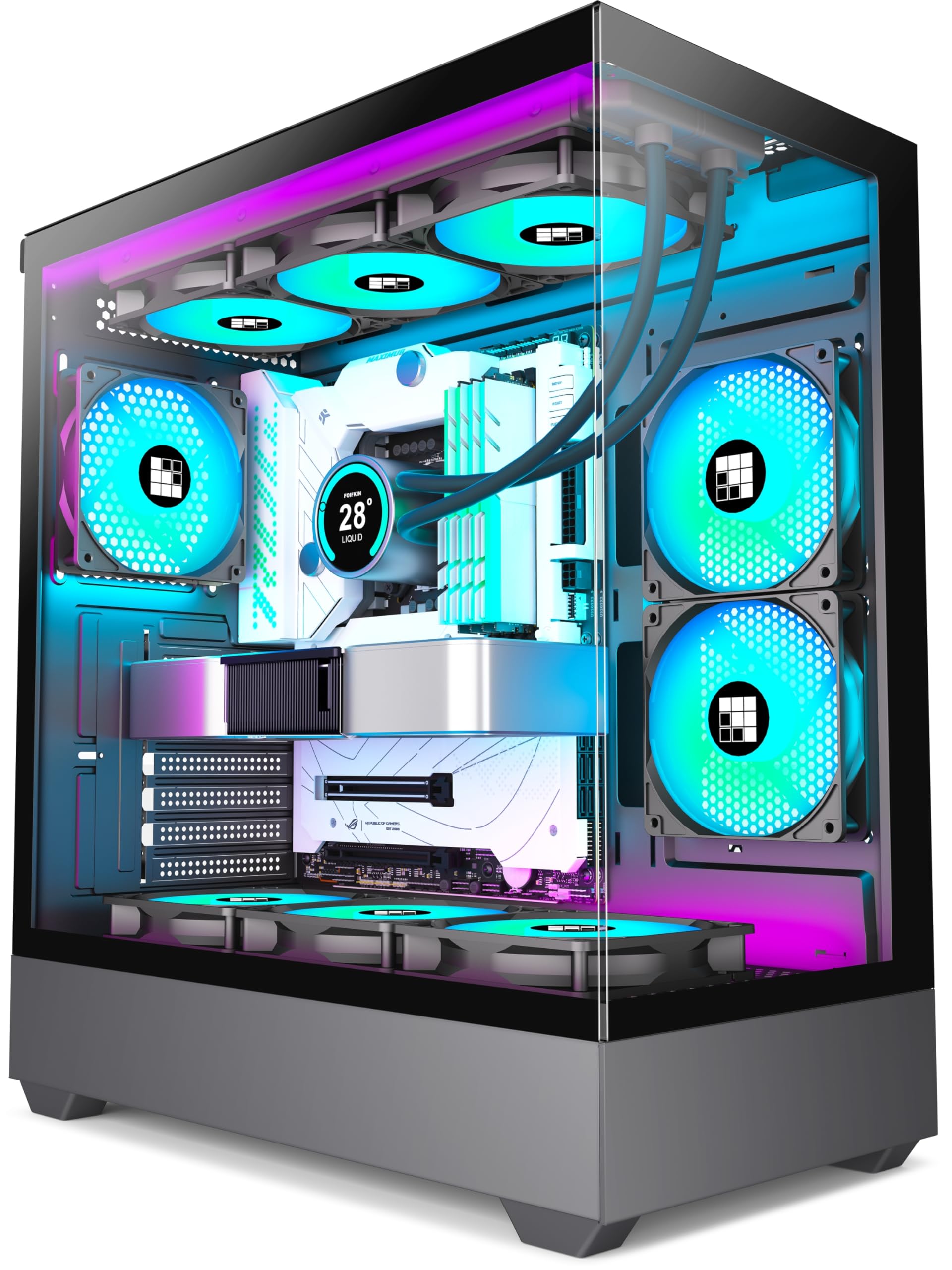 FOIFKIN PC Case - Pre-Installed 6 PWM ARGB Fan, ATX Mid-Tower Gaming PC Case, F1 (Black, F1)