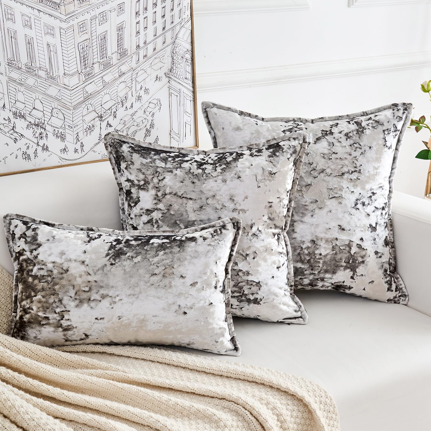 Yonous Premium Series, Crushed Velvet Cushion Covers, Luxury Thick Throw Pillow for Home Decor Granite Grey, 18 x 18 Inch / 45 x 45 cm