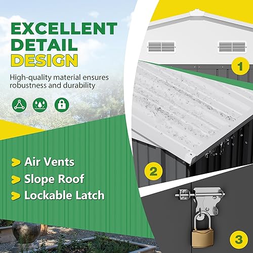 Miniatura 4 de Devoko Cobertizo de almacenamiento al aire libre de 8 x 10 pies, cobertizos de jardín de metal y espacio de almacenamiento al aire libre, cobertizo