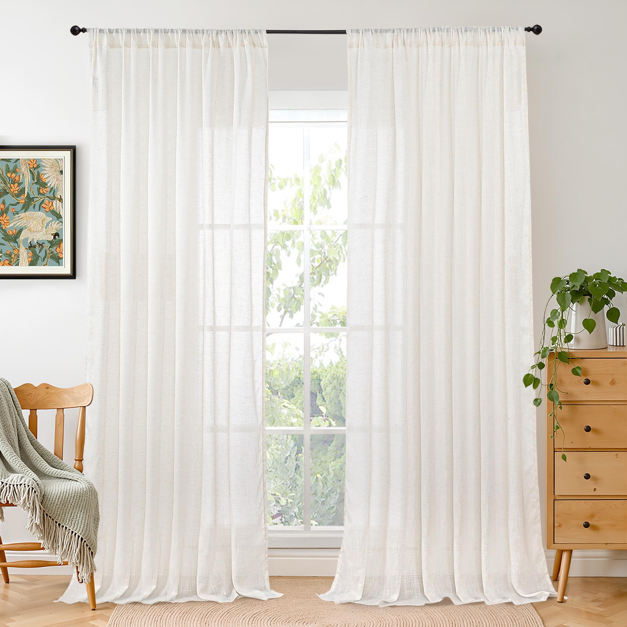 BGment Linen Curtains 84 Inch Length for Living Room, Lightweight Rustic Country Window Drapes for Farmhouse Bedroom Dining Room Decor Rod Pocket Textured, 2 Panels Set, Each 60 Inch Wide โ image 1