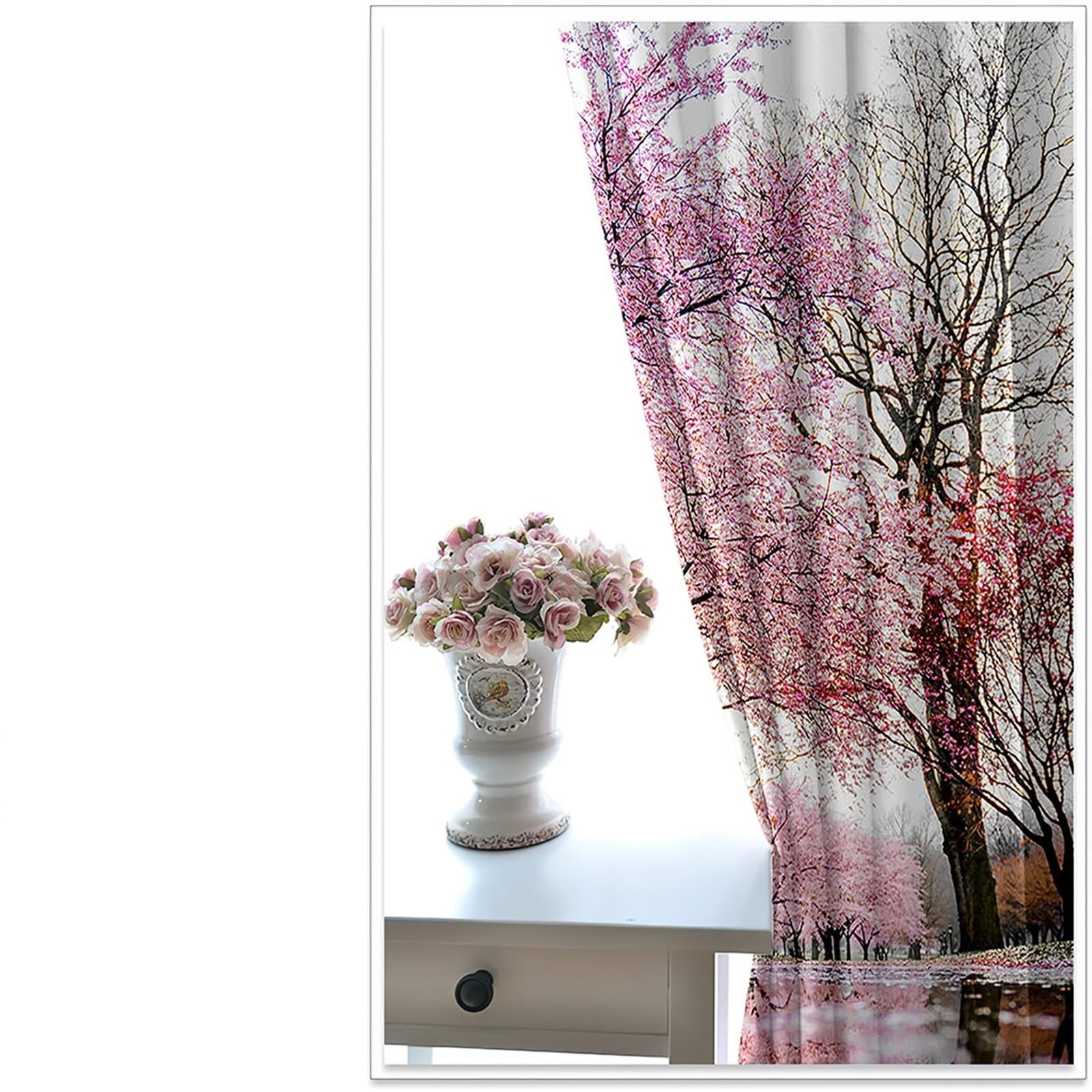 Gualiy Wohnzimmer Vorhänge, Vorhänge Blickdicht 107x138cm Kirschbäume Ösenvorhang Verdunkelung 2er Set