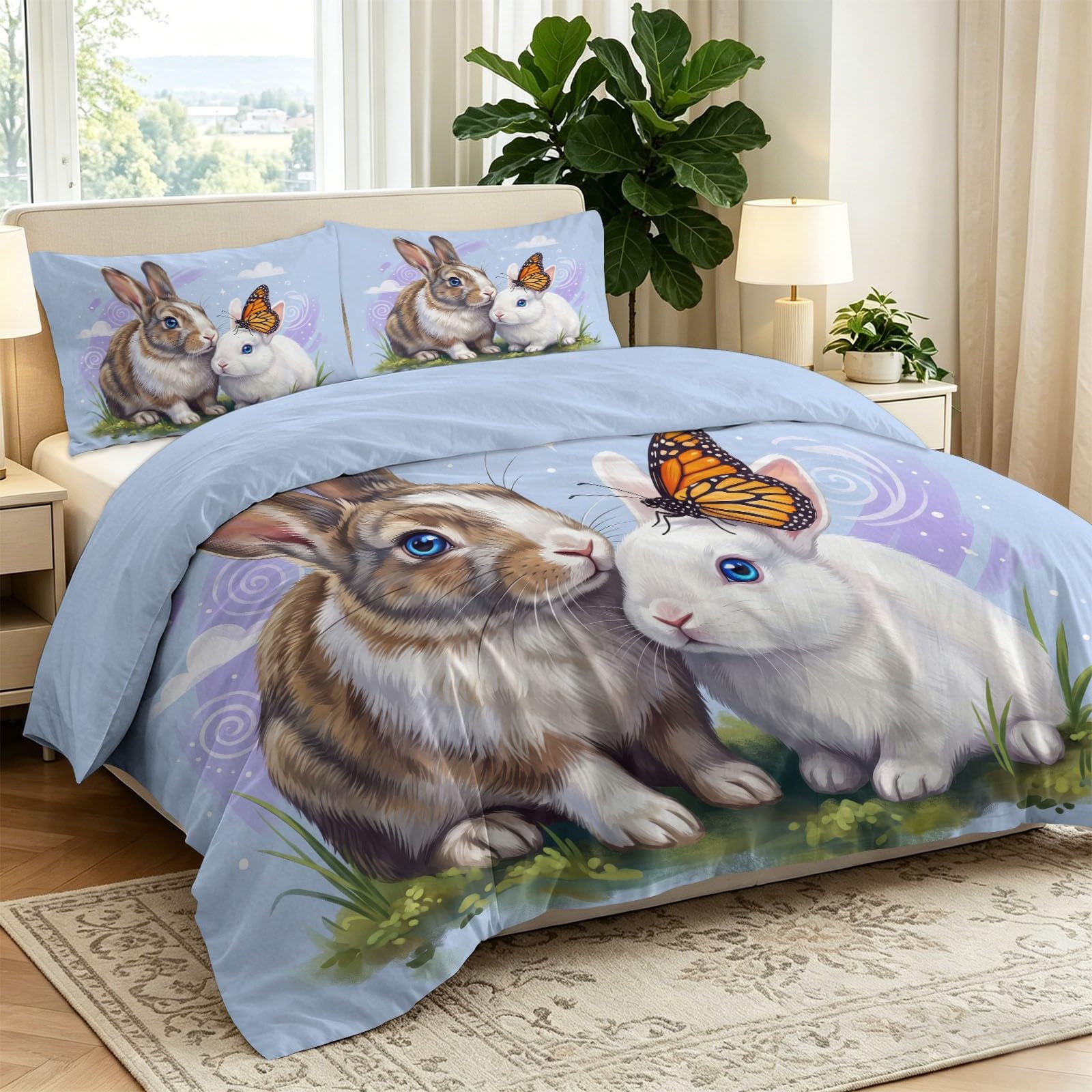 Minimalistyczna naturalna poszwa na kołdrę z nadrukiem motyla, zestaw pościeli 220 x 240 cm dla dorosłych, fioletowy zestaw pościeli z zamkiem błyskawicznym i 2 poszewkami na poduszki