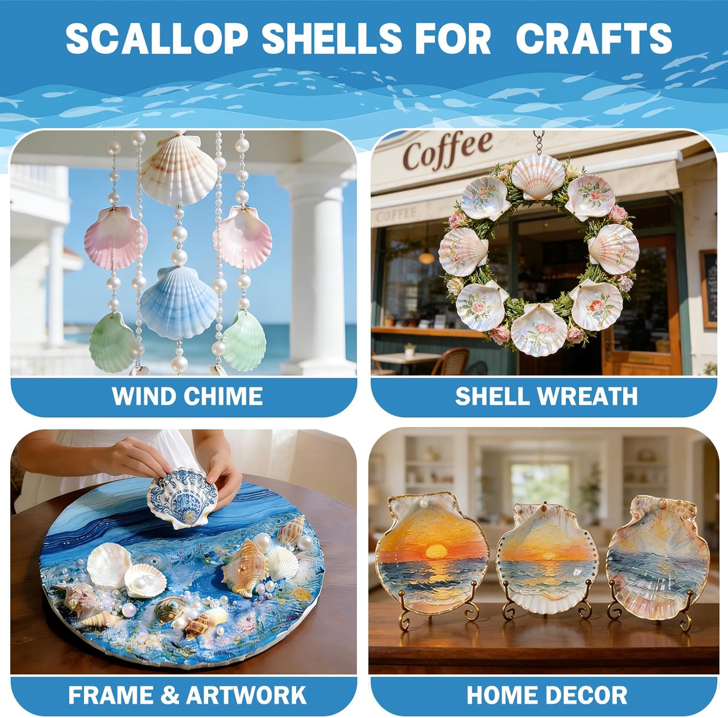 4"-5" 30 PCS Large Scallop Shells for Crafts, Natural Sea Shells for DIY Crafting, White Seashells Bulk for Decorating Painting, Ocean Themed Party Supplies & Home Shell Decor