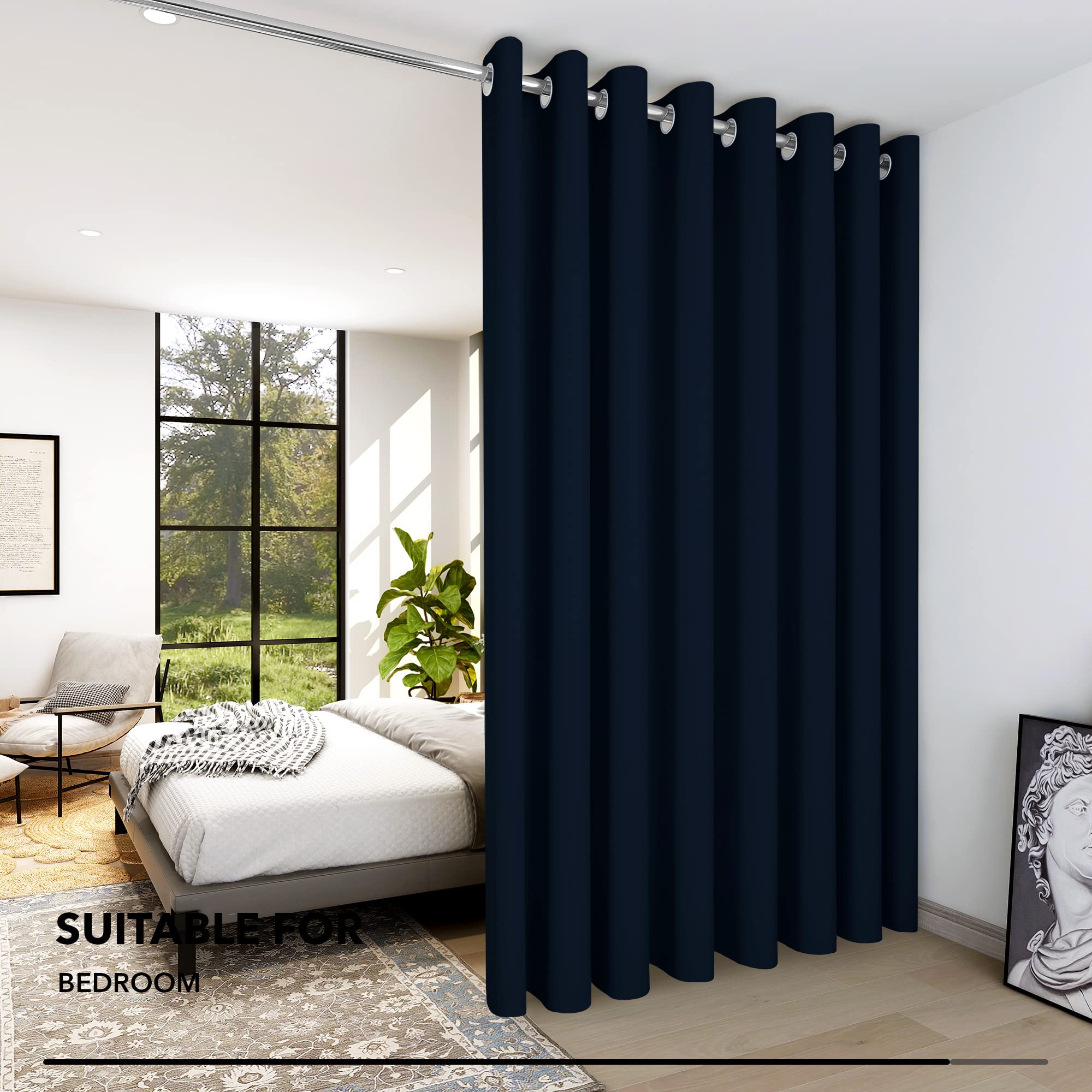 Deconovo Tende Oscuranti per Interni 242 CM Altezza, Tenda Oscurante Termica Isolante con Anelli per Camera da Letto Moderna 1 Pannello, 254x242 CM, Blu Navy