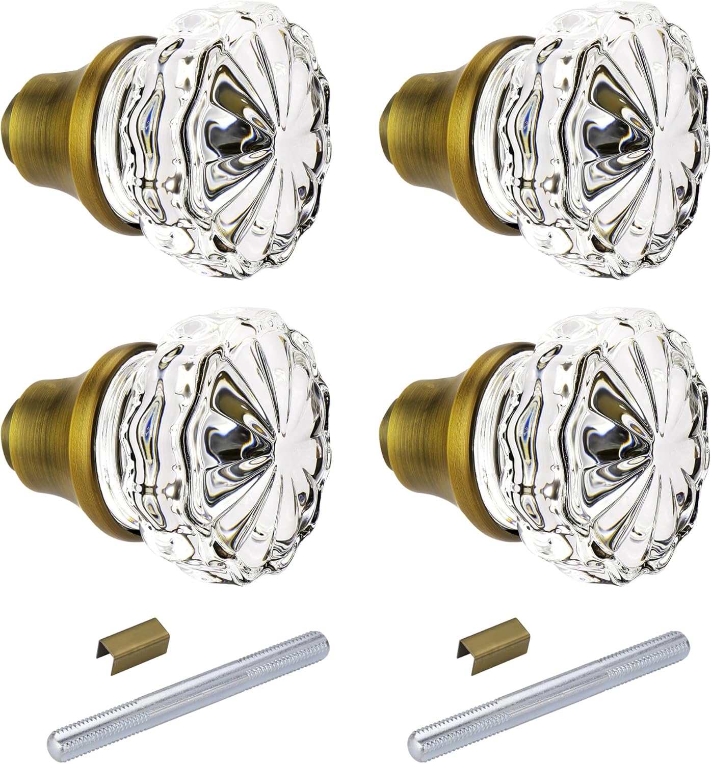 Toptoo 2 Sets Glass Door Knobs - Old Style, Vintage Crystal, Antique Brass Finish 2 Pack Antique Brass