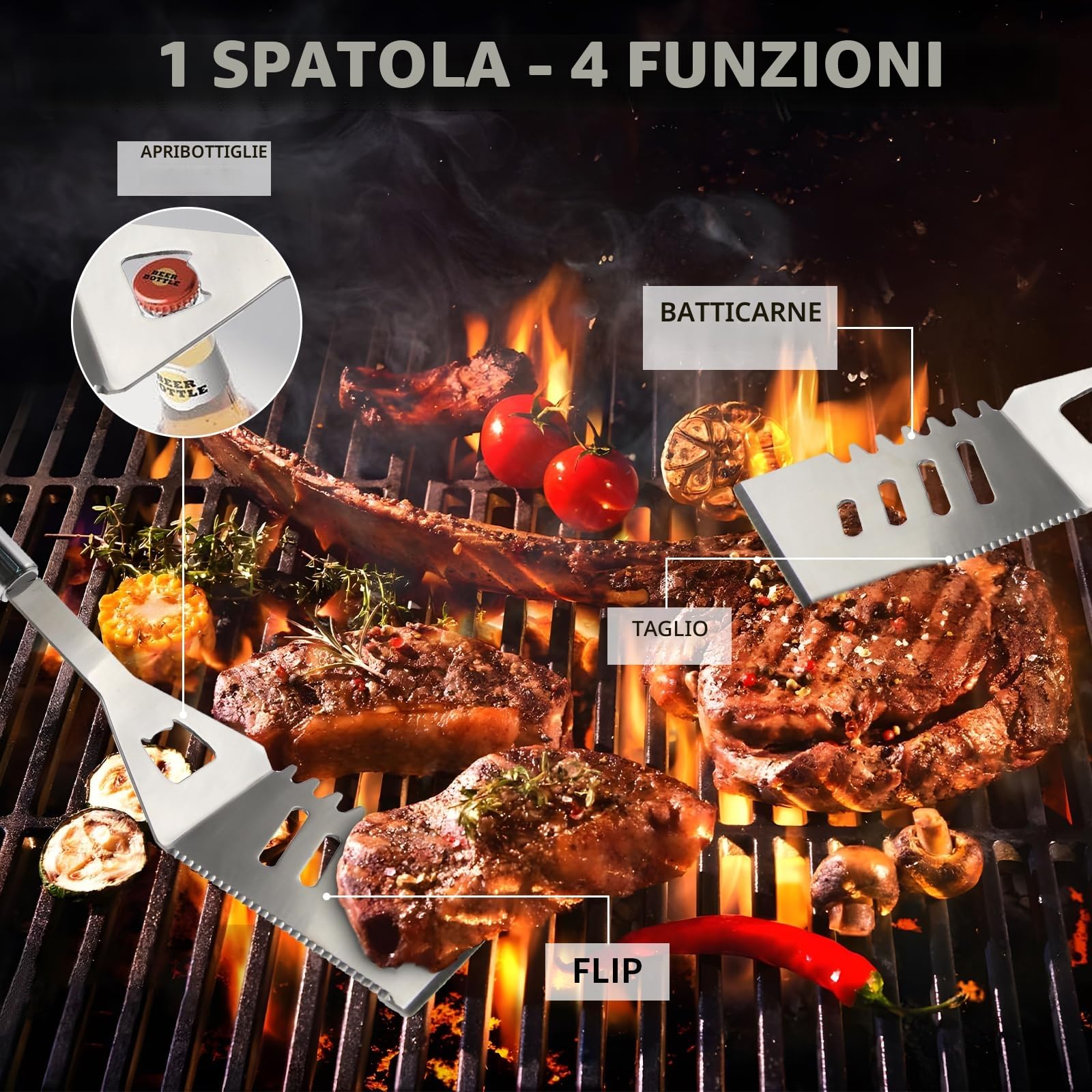 11Pcs Kit BBQ Accessori Barbecue Professionale In Acciaio Inox, Pratico Utensili Barbecue Attrezzi Con Borsa Portatile, Set Barbecue Accessori Regalo Uomo Cortile Campeggio All'aperto Cucina Picnic