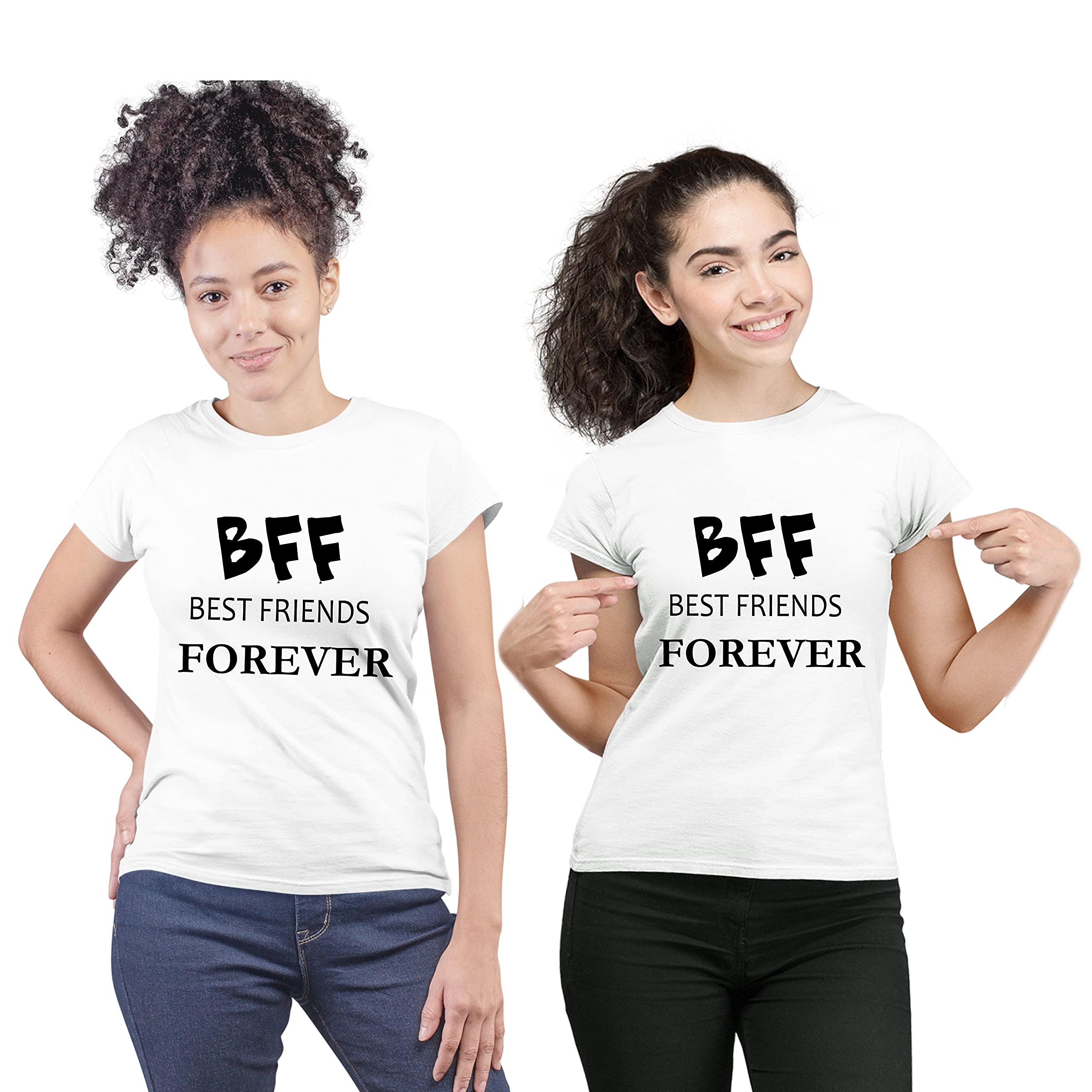 Hangout HubWomen's Cotton Regular Fit-BFF Best Friends Forever-Set of 2-Combo Tshirts