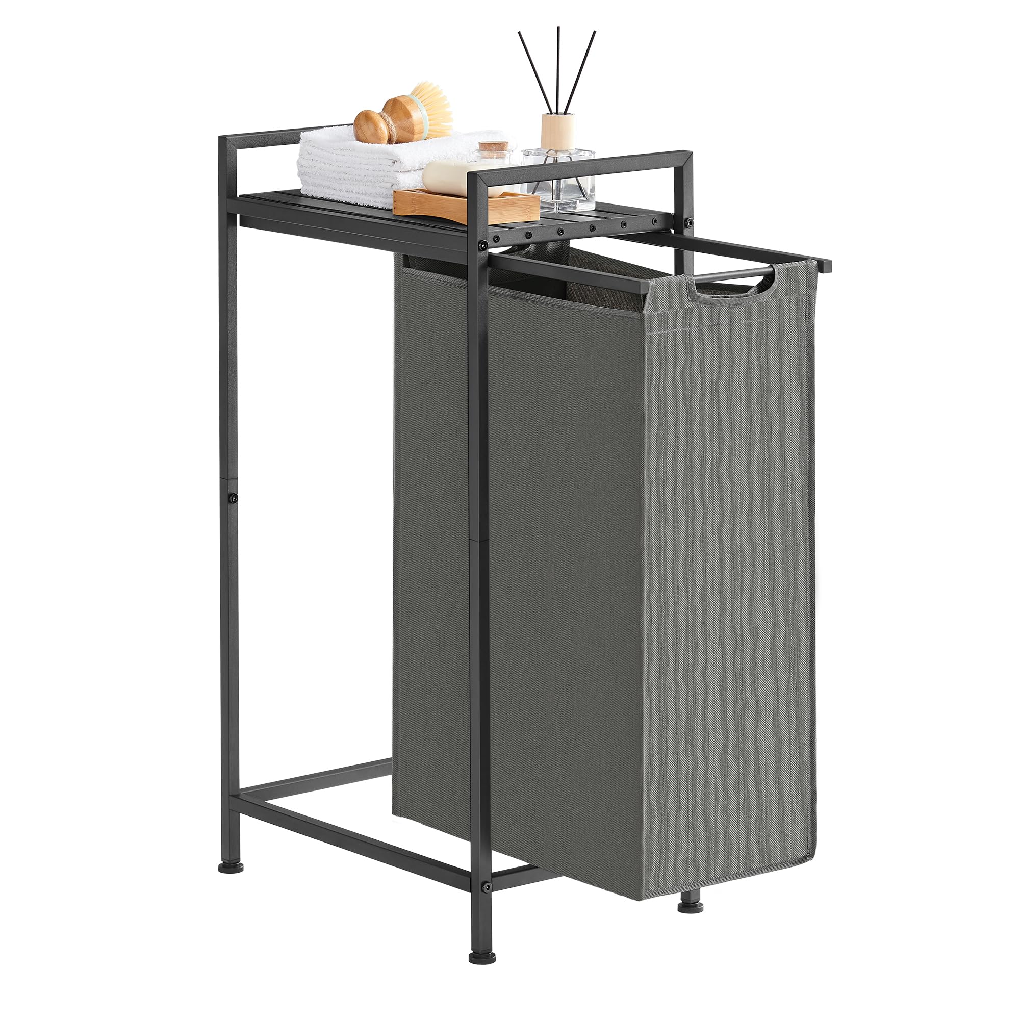 Vasagle Slate Grey And Charcoal Grey Laundry Basket, Laundry Hamper, Pull-Out And Removable Liner Bag, Shelf, Metal Frame, 47 L, 42 X 28 X 75 Cm, Blh001g01