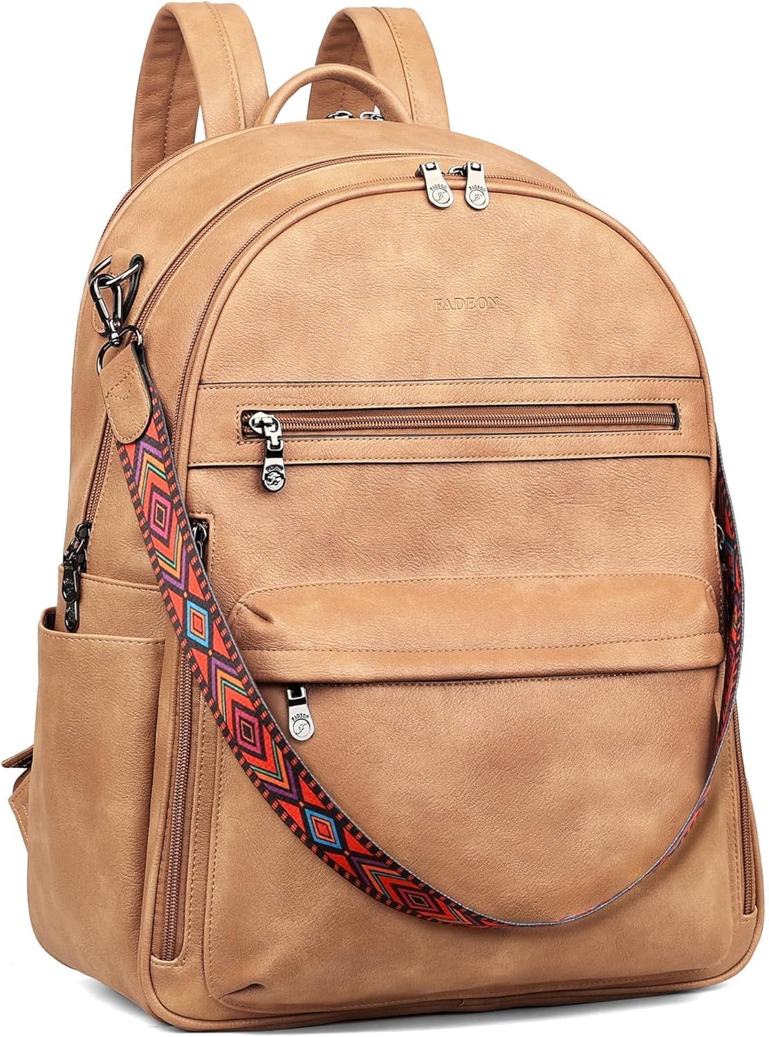 FADEON 15.6 inch Laptop Backpack Purse for Women Designer PU Leather Computer Backpacks Fashion for Work Travel Camel Brown