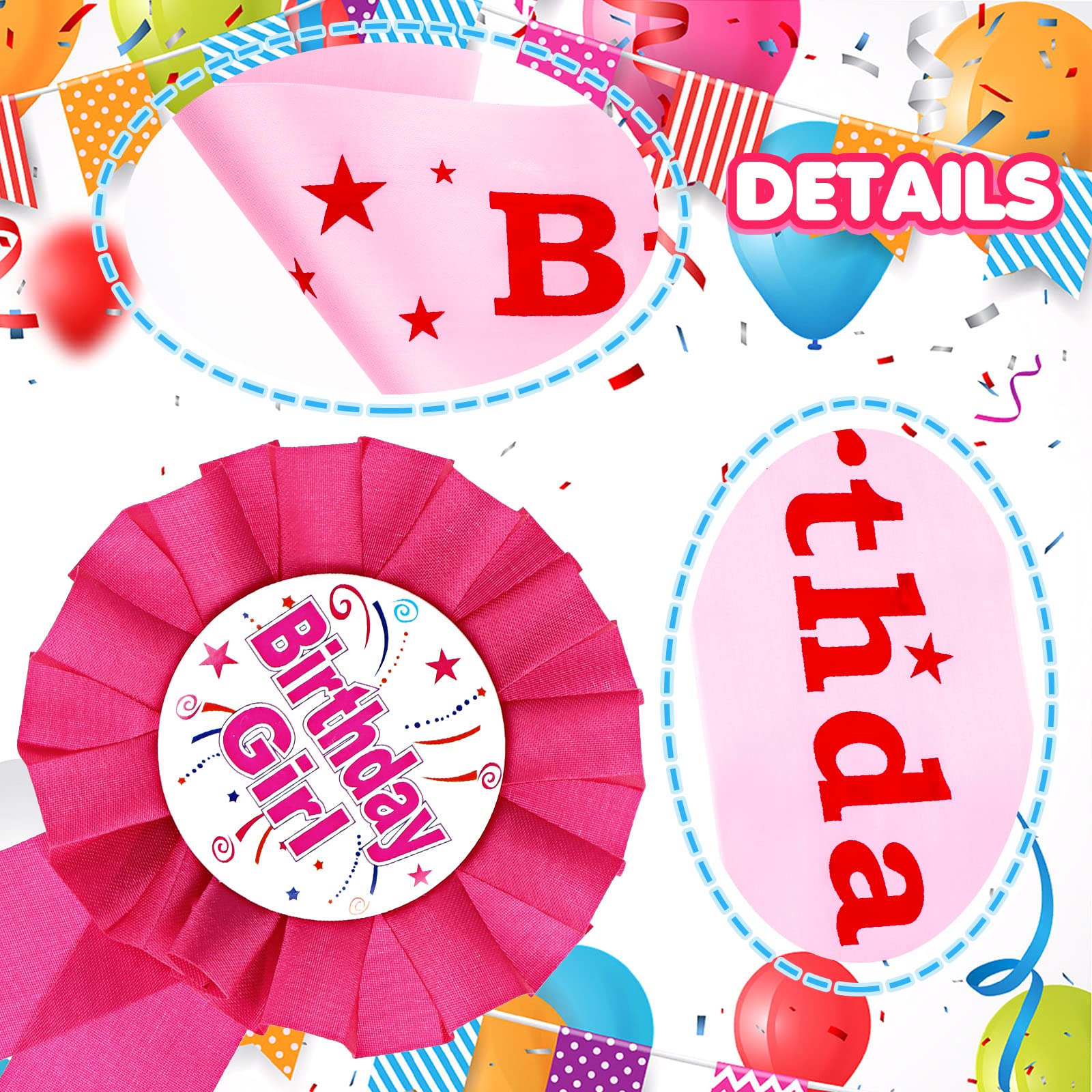Jaciya Geburtstagsschärpe Für Mädchen – „Birthday Girl“ In Weiß & Pink, Aus Weichem Satin, 160 Cm Lang
