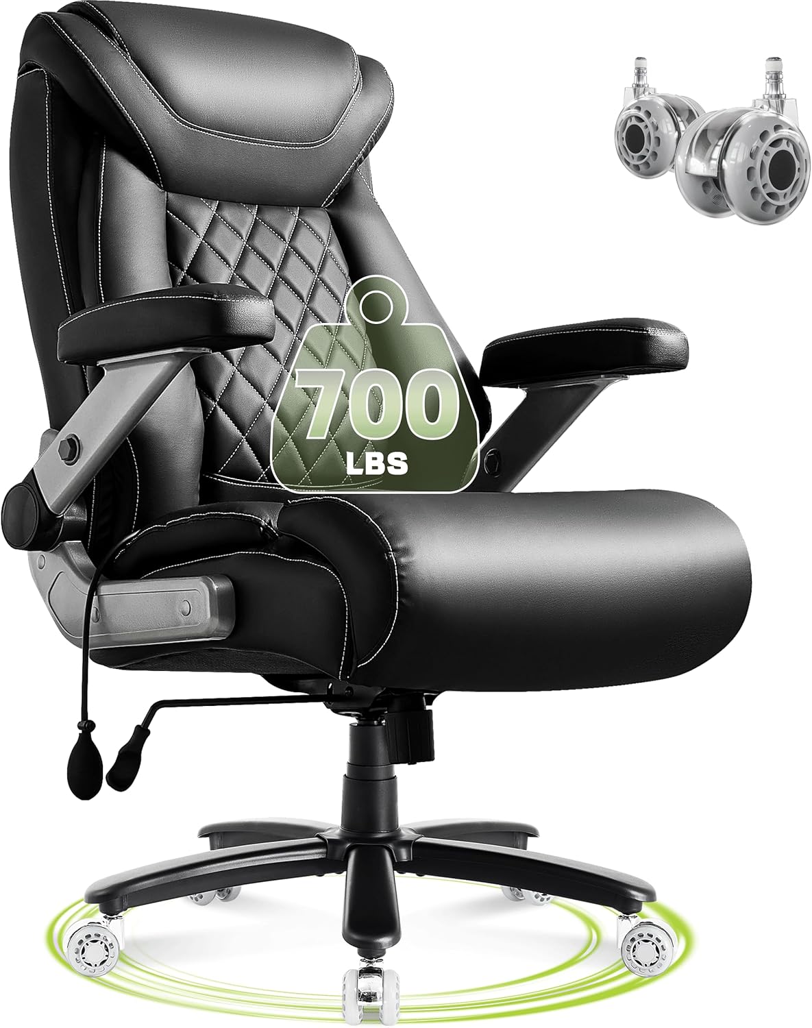 700LBS Big and Tall Office Chair, Ergonomic Heavy Duty Chair for Big People with Adjustable Lumbar Airbag,5D Flip Arm, Large Padded High Back Executive Chair with Mute Rubber Wheels, Black