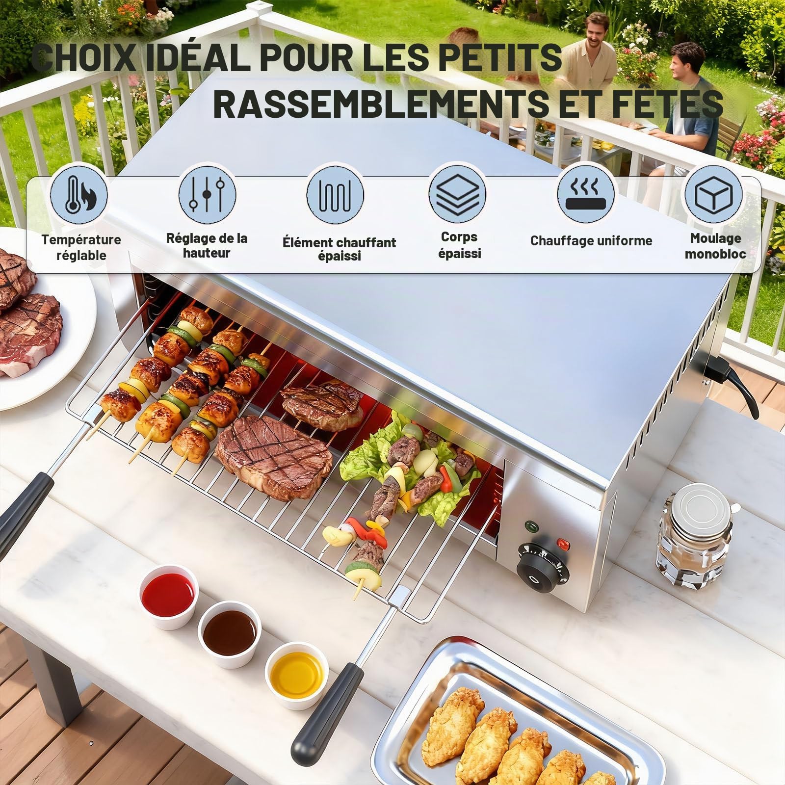 Four Salamandre Électrique Professionnel avec Thermostat, Puissance De 2000 W, Grille Réglable pour Une Cuisson Parfaite, pour Les Pizzas, Les Poulets Rôtis Et Les Steaks
