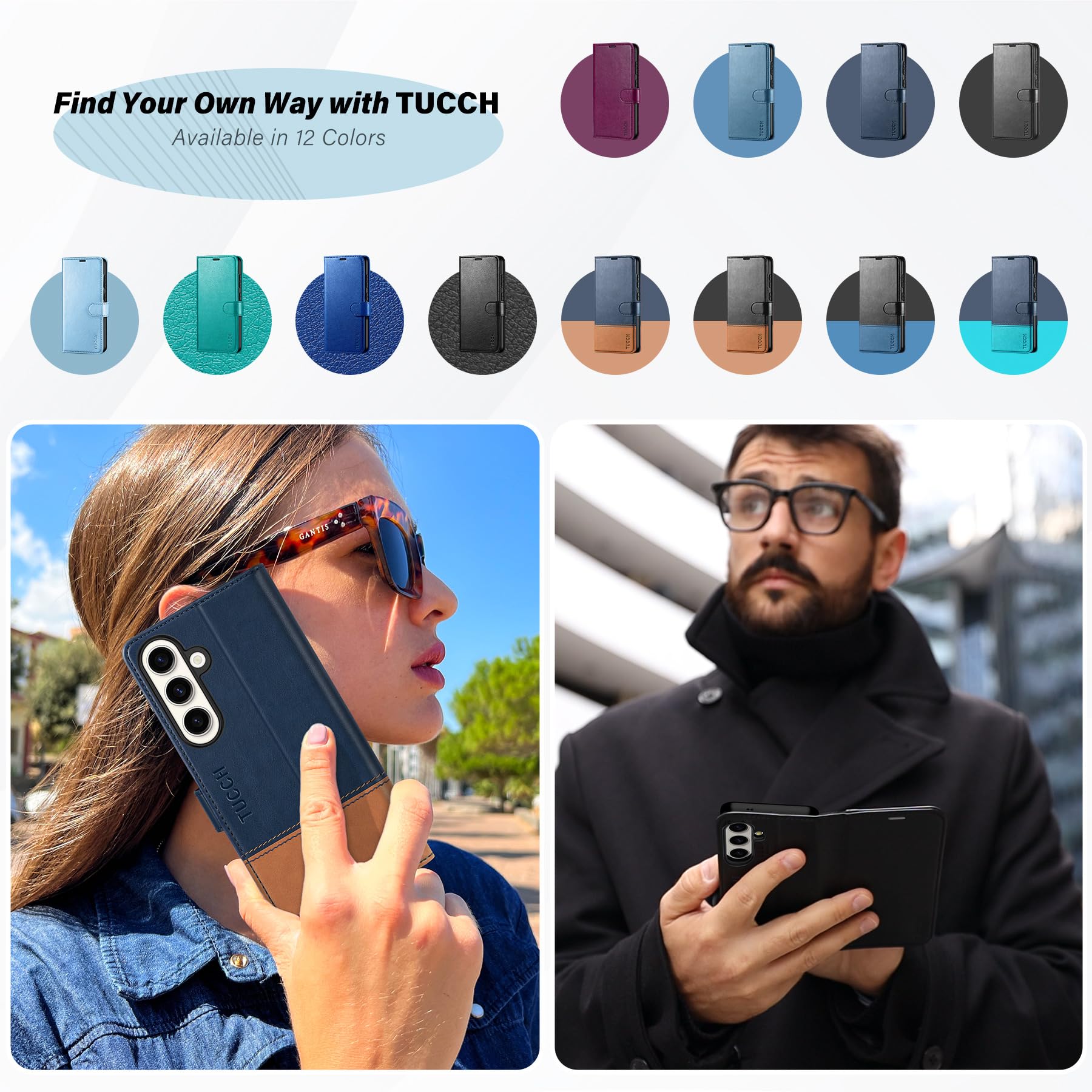 TUCCH Custodia per Galaxy S25 FE 5G, Cover Magnetica Blocco RFID Portafoglio Supporto Cellulare Slot Porta Carte Pelle con TPU Protezione Completa Cover per Galaxy S25 FE (6,7" 2025), Nero