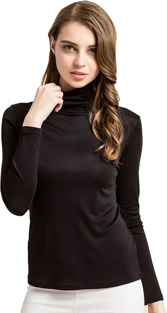 CLC Women's Mulberry Silk T-Shirt Long Sleeve Highneck Tank Knit Fabric