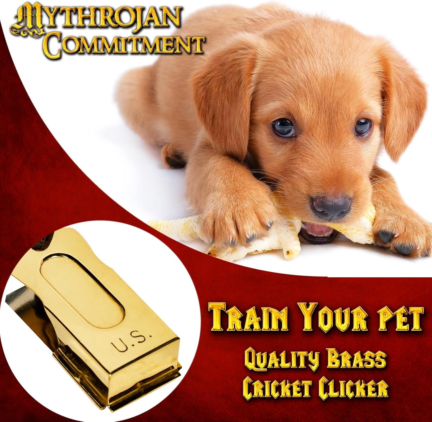 Mythrojan Clicker in Ottone e Acciaio per addestramento di Cani e Cuccioli, con Incisione statunitense, in Metallo, Confezione da 5