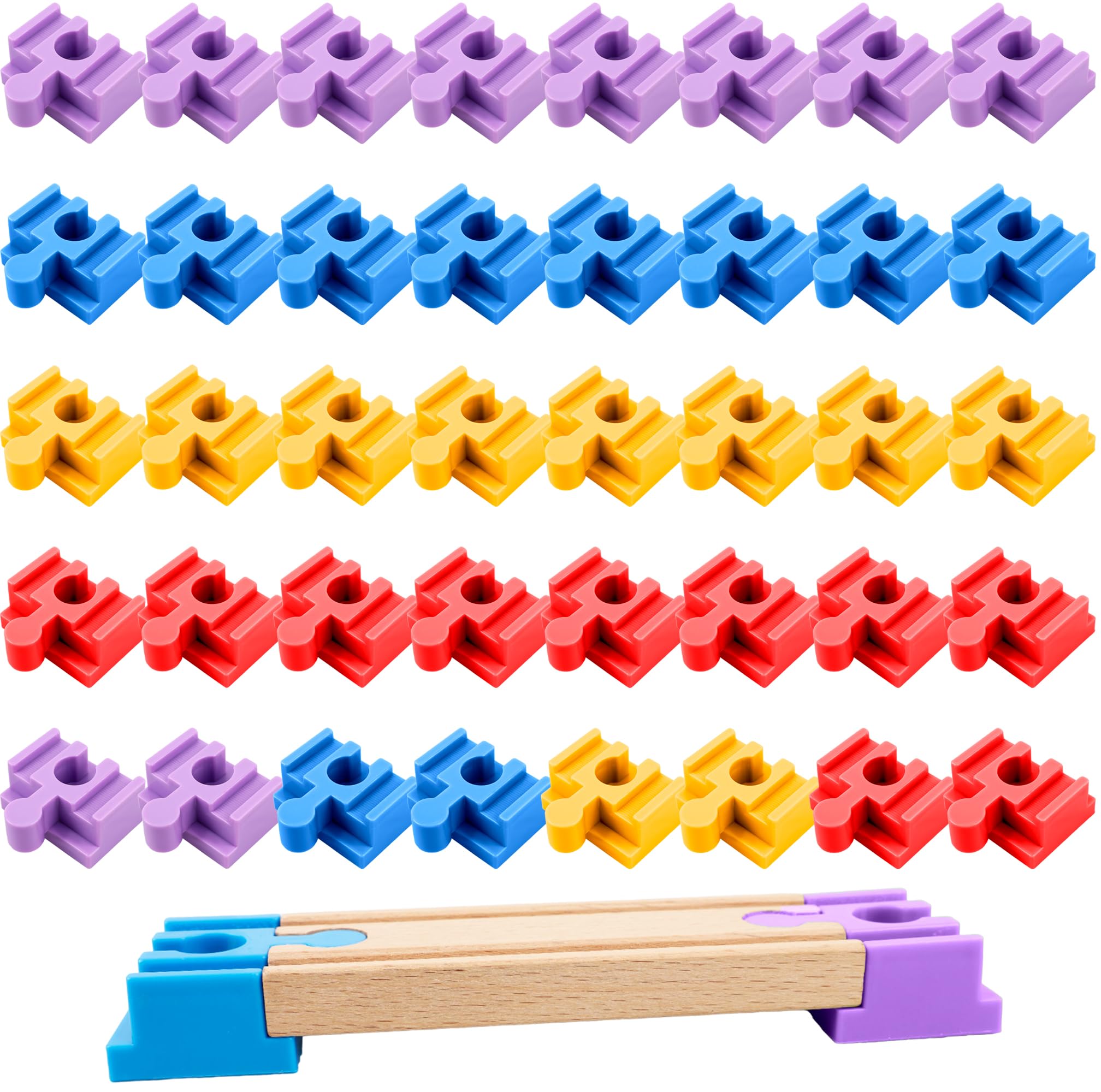 40 Pcs Wooden Train Track Accessories Train Track Adapter Bulk Building Block Track Connector for Wooden Train Track Set, 4 Colors