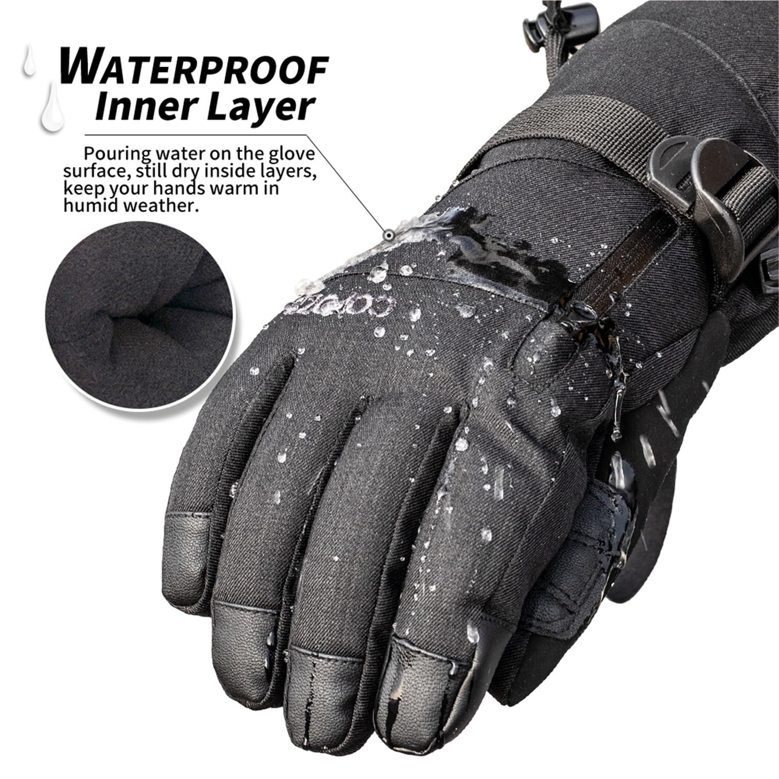 Guantes de esquí unisex, guantes térmicos impermeables para snowboard con pantalla táctil y bolsillo de almacenamiento (negro, XL)