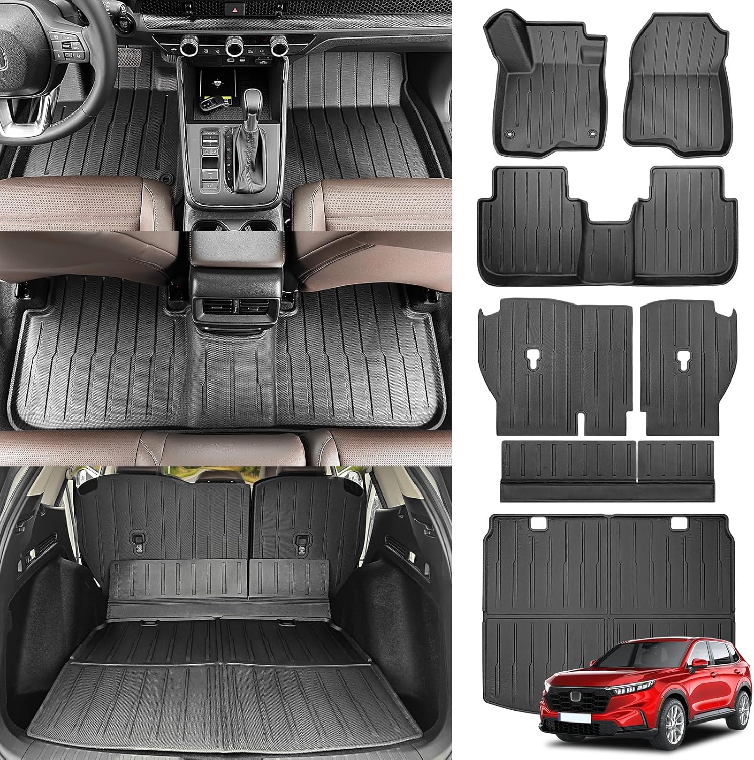 Cargo Mats for 2023 2024 2025 Honda CRV Hybrid Floor Liners with Trunk Mat Backrest Mat All Weather Rear Floor Trunk Liners for 2023-2025 Honda CR-V Accessories (Fit 23-25 Hybrid Upper Deck)