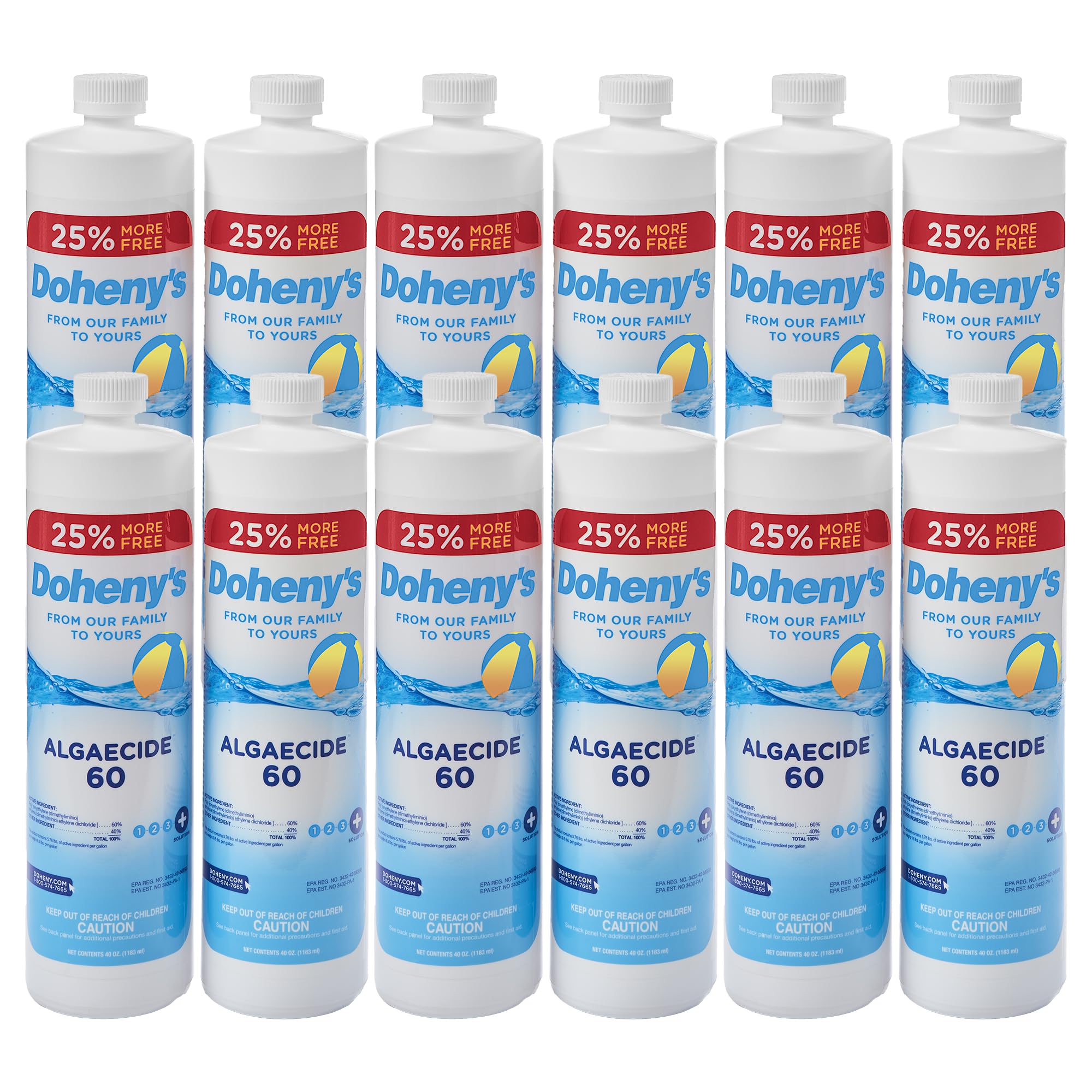 Doheny'sAlgaecide 60 | Pro-Grade, Metal-Free & Non-Foaming | Prevents All Algae Types | No Stains or Clouding | Safe for Salt, Chlorine & Bromine Pools | Treats 160,000 Gallons | 12 x 40oz (480oz)