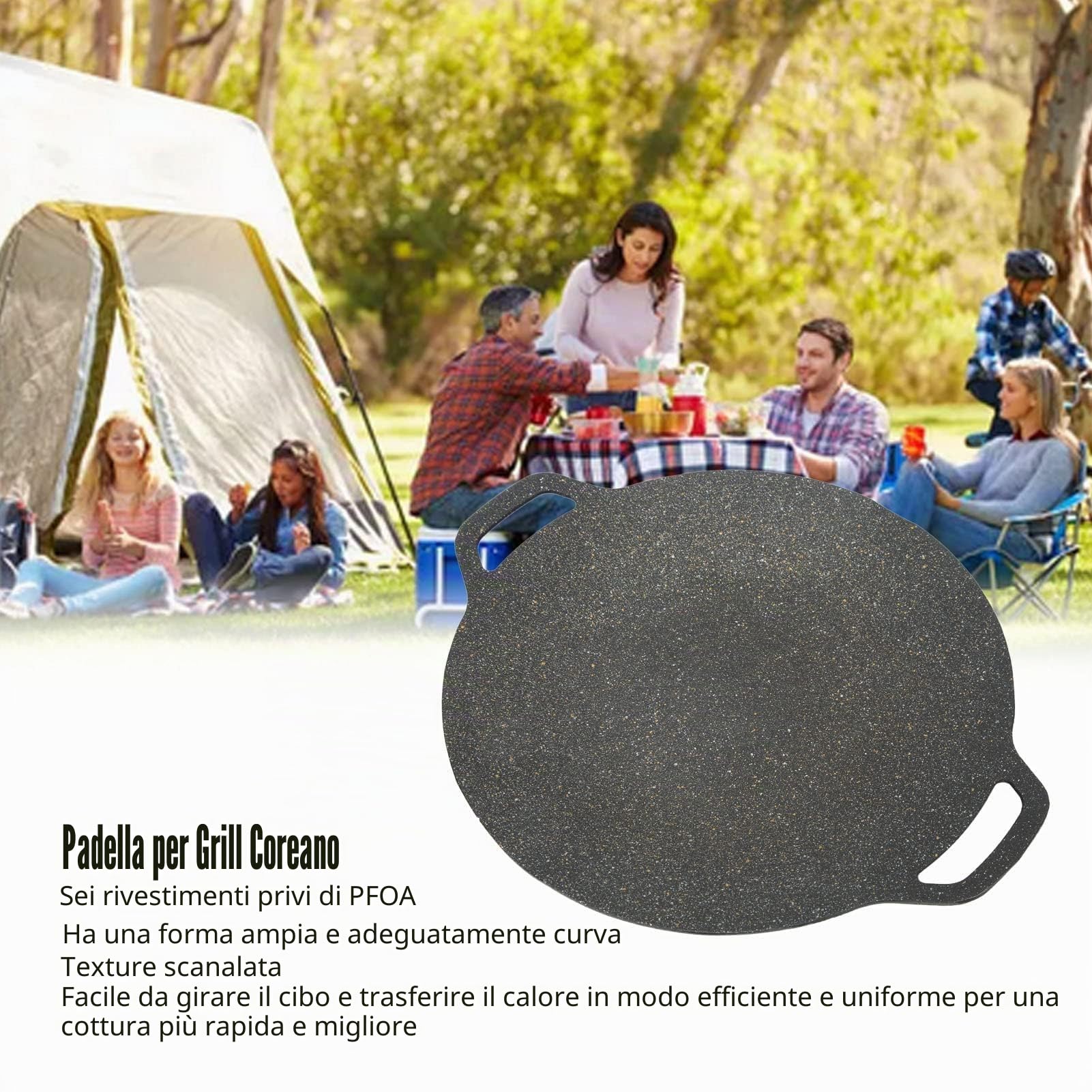 Griglia per Barbecue Coreana Griglia per Barbecue Coreana Griglia Antiaderente, Rivestimento a 6 Strati Piastra per Barbecue Rotonda per Piani Cottura Elettrici Cucine (38 cm)